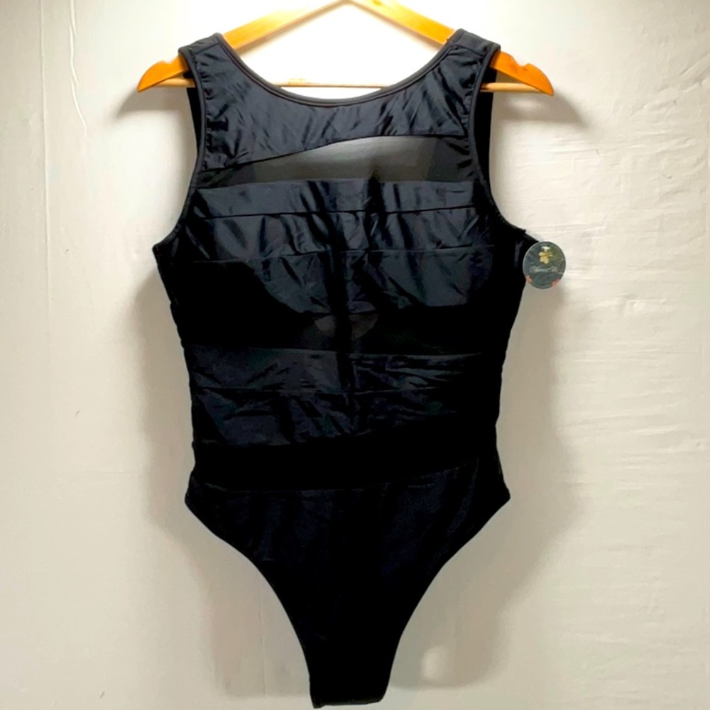 Blooming Jelly XL black one piece with see through mesh sections.  NWT.